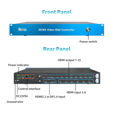 4K 8K Video Wall Controller 4K60 1 in 15 Out 1080P60 and 1200P60 2X4 3X3 3X4 Video Wall Output Large Advertising Walls